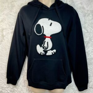 Peanuts Snoopy Women's Black Sweatshirt Hoodie Embroidered Size Small